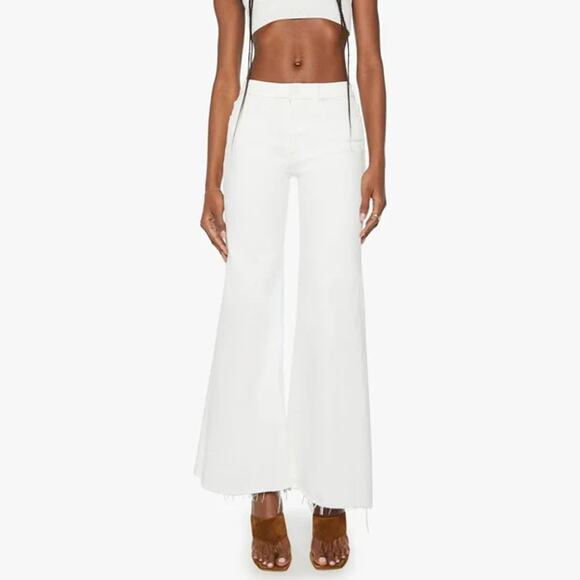 Mother The Roller Fray Fairest Of Them All Wide Leg White Denim Jeans Sz 26 NWT - Picture 1 of 15